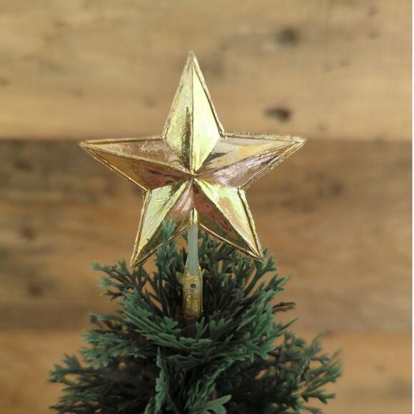 Vtg 1950s Tabletop Plastic Christmas Tree with Red Flocked Ornaments Gold Star - Picture 4 of 10